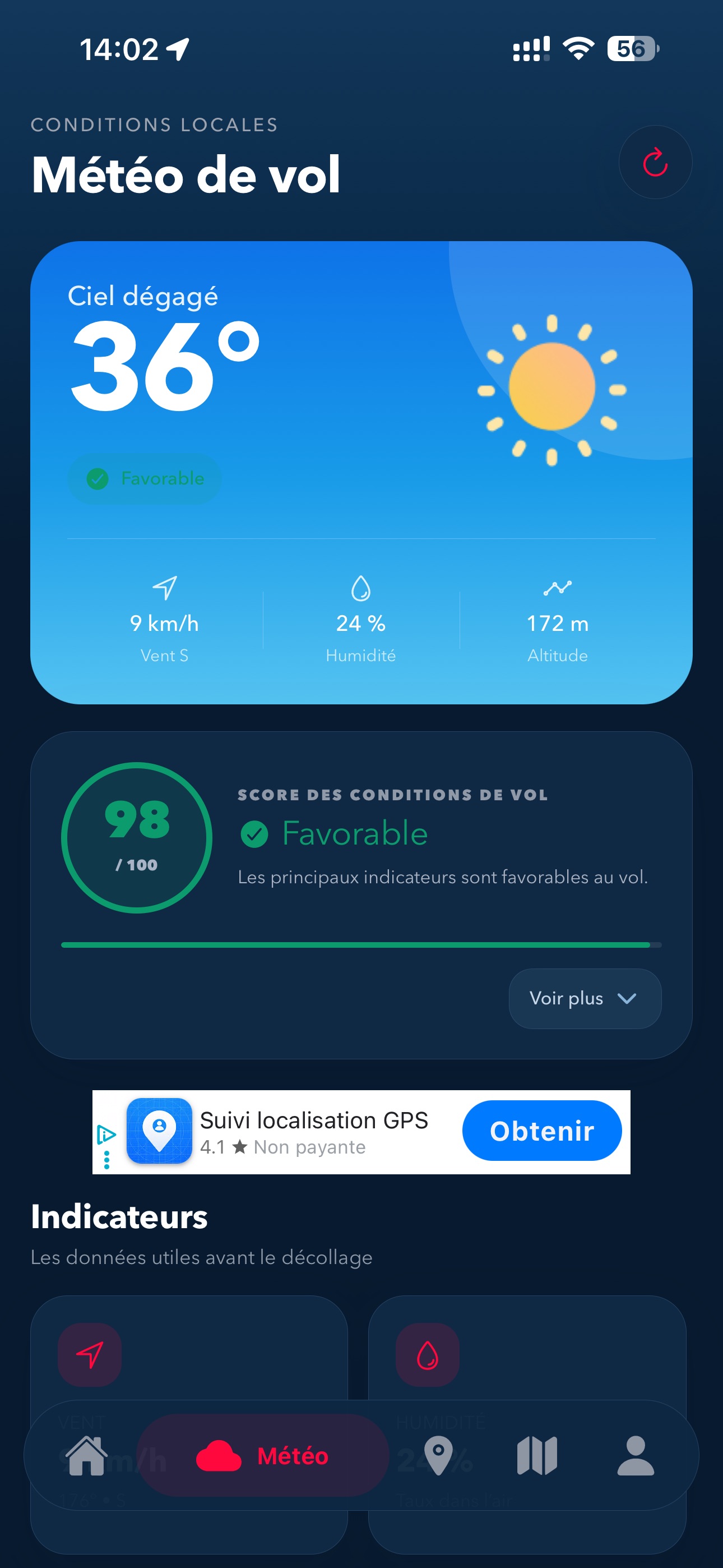 Écran météo de vol Geodrones
